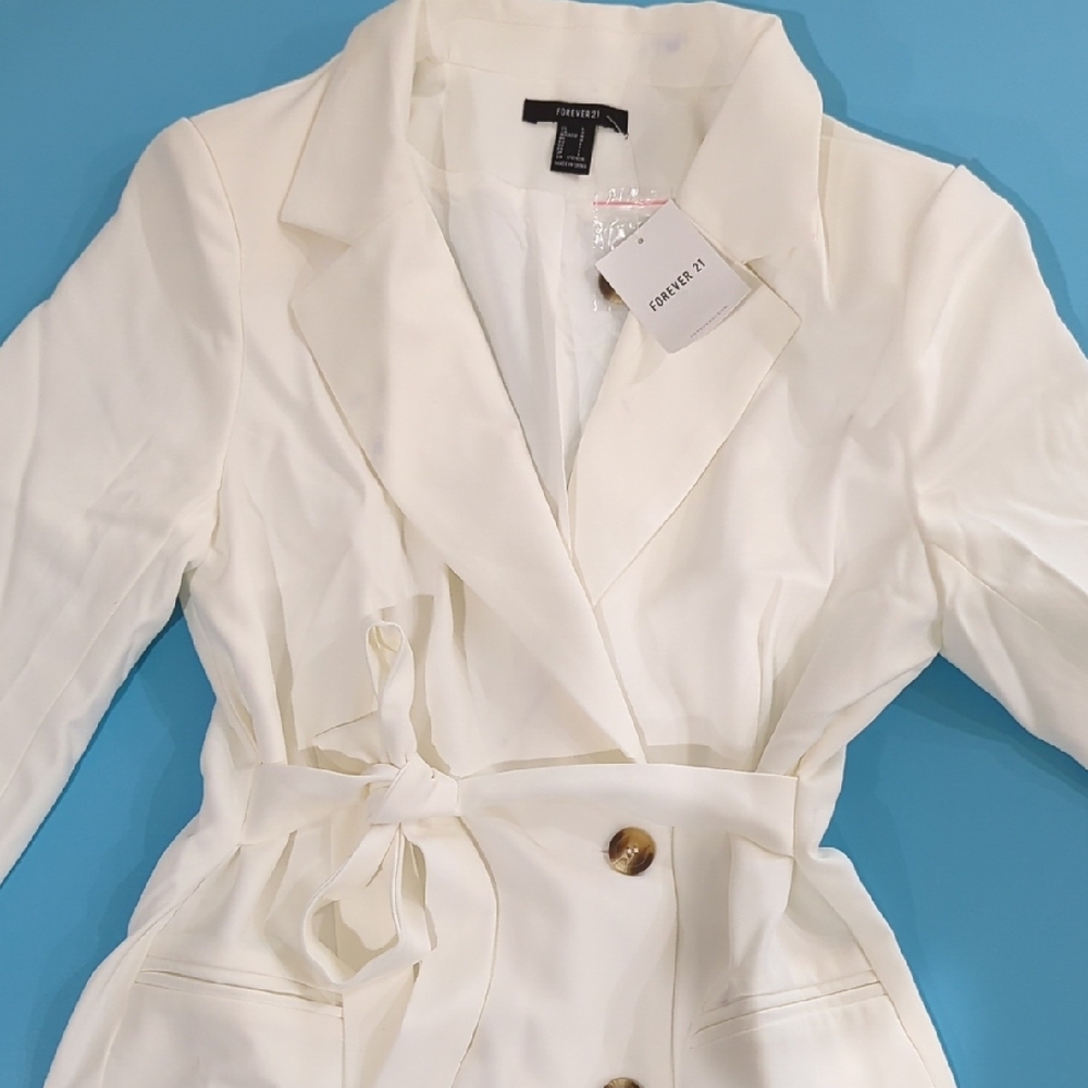 New large womens Forever 21 Cream Trench Coat spring - Picture 3 of 9